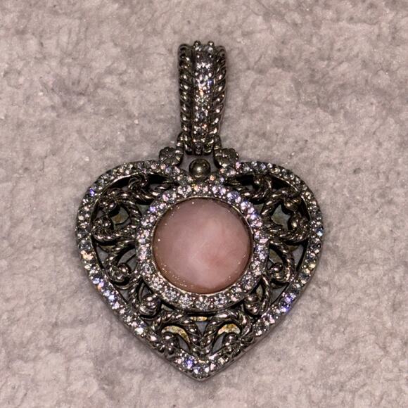 Judith Ripka Sterling Silver Pink Quartz and Diamonique Heart Pendant Enhancer - Picture 2 of 5